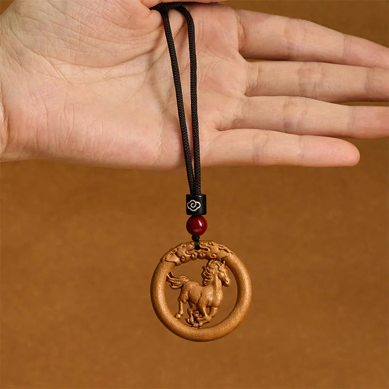 Buddha Stones Peach Wood Chinese Zodiac Year Of The Horse Ward Off Evil Spirits Necklace Pendants