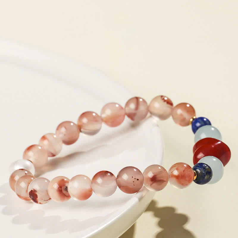 Buddha Stones Heart Design South Red Agate Lapis Lazuli Success Bracelet