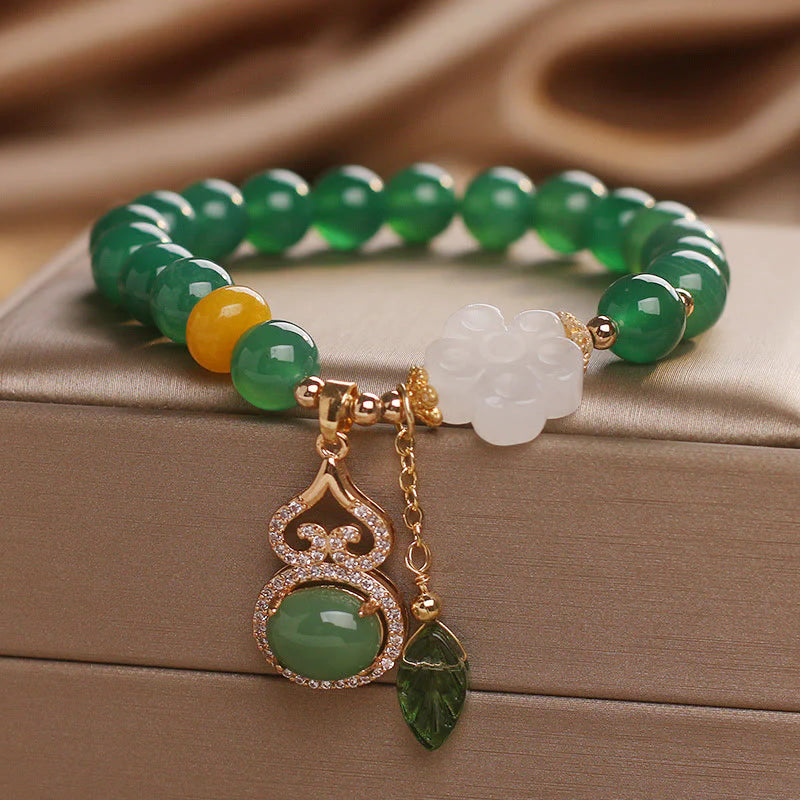 FREE Today: Support and Manifestation Green Agate White Jade Flower Gourd Leaf Charm Bracelet