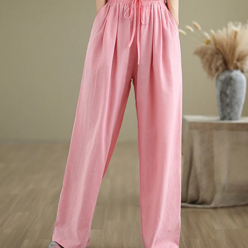Buddha Stones Casual Straight-leg Women's Cotton Pants With Pockets