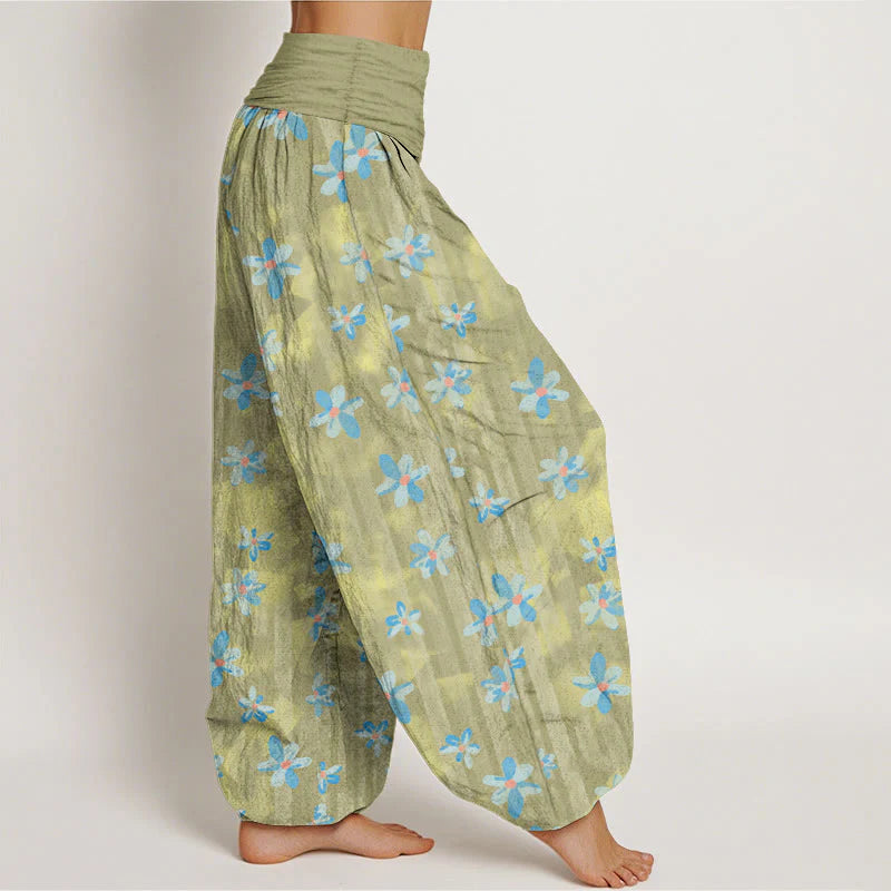 Buddha Stones Cotton Simple Style Flower Pattern Women's Elastic Waist Harem Pants