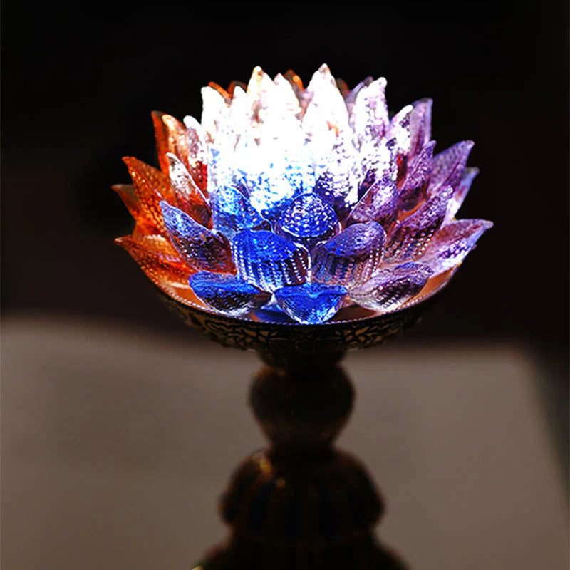 Buddha Stones Lotus Liuli Glass Eight Auspicious Symbols Base Enlightenment Home Decoration