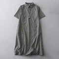 Buddha Stones Casual Vintage Plaid Pattern Lapel Short Sleeve Cotton Midi Dress With Pockets