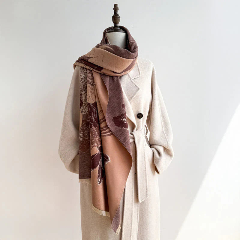 Buddha Stones Winter Stork Birds Lotus Flowers Leaves Pattern Soft Scarf Shawl