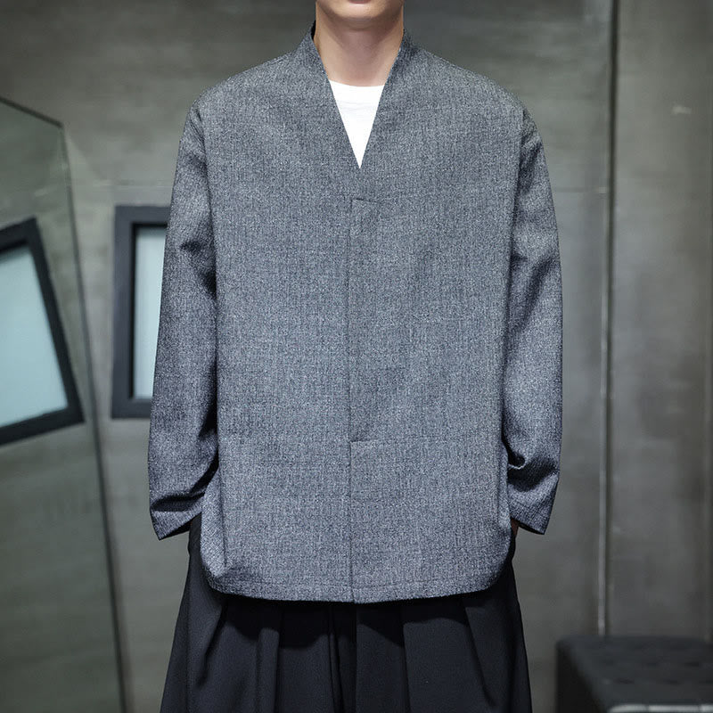Buddha Stones Spring Fall Solid Color Long Sleeve Men's Jacket