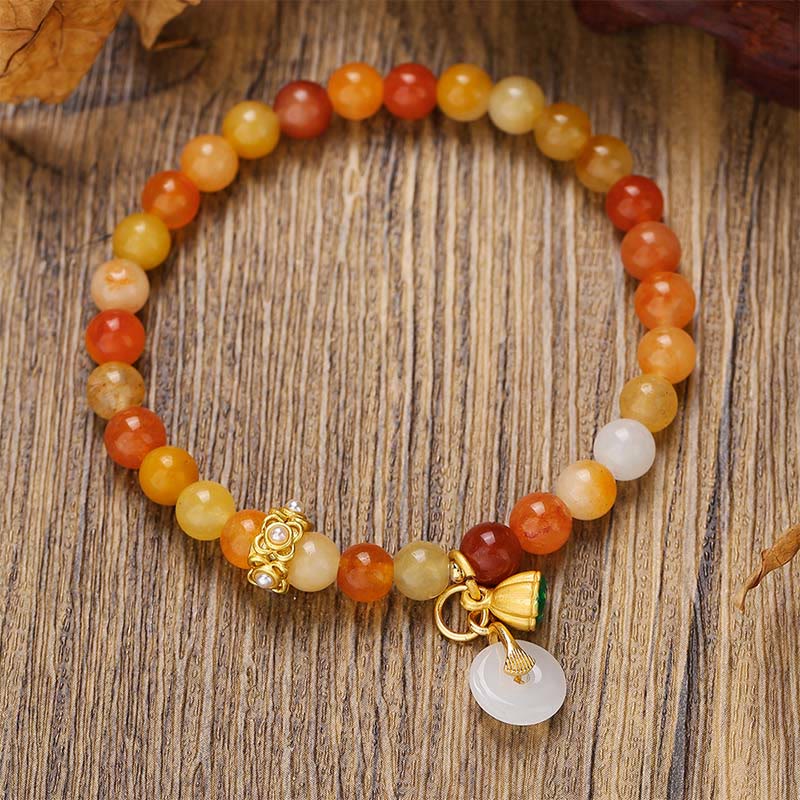 Buddha Stones Peace Buckle Golden Silk Jade Ward Off Evil Spirits Bracelet