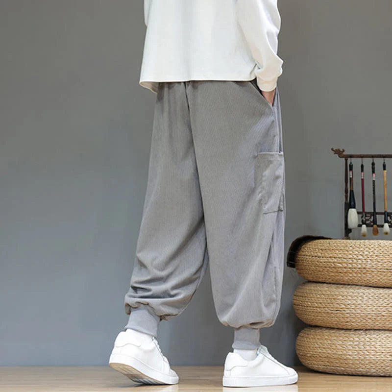 Buddha Stones Spring Solid Color Men's Ankle-Length Cotton Pants With Pockets