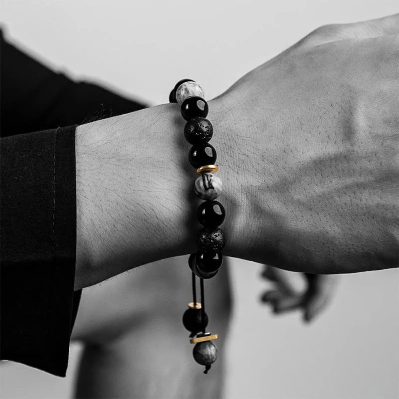 FREE Today: Transmute Negative Energy Black Obsidian Lava Rock Stone Yin Yang Strength Bracelet