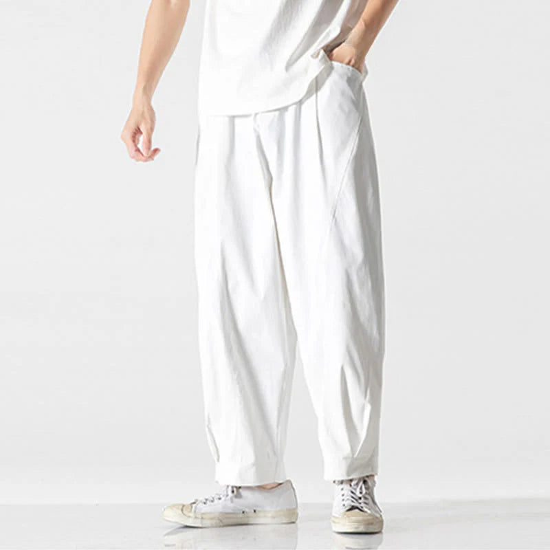 Buddha Stones Summer Solid Drawstring Ankle-Length Men's Cargo Harem Pants With Pockets