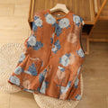Buddha Stones Floral Prints Buttons Women's Sleeveless Cotton Vest Waistcoat With Pockets