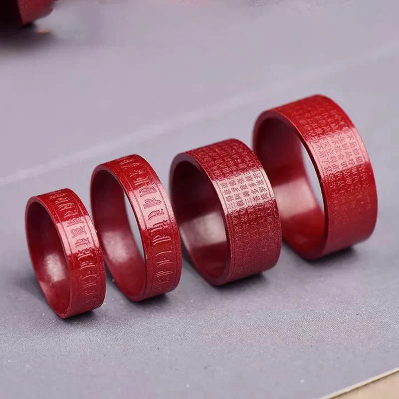 Buddha Stones Cinnabar Om Mani Padme Hum Heart Sutra Blessing Ring