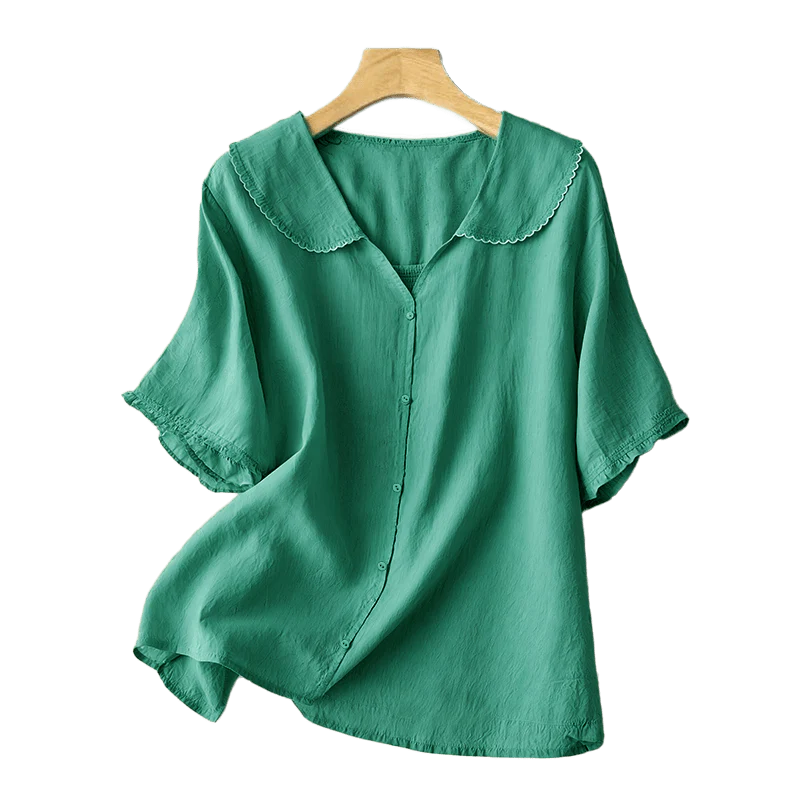 Buddha Stones Casual Plain Button Half Sleeve Middy Collar Women's Shirt