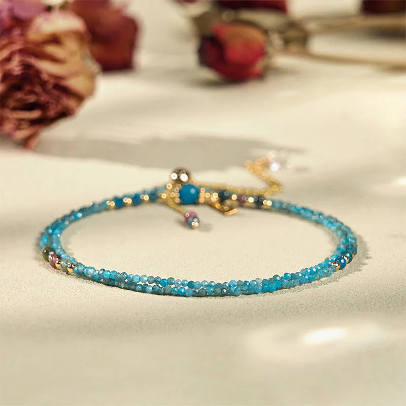 Buddha Stone 3mm Natural Apatite Ultra-thin Beads 14k Gold Plated Copper Creativity Triple Wrap Bracelet