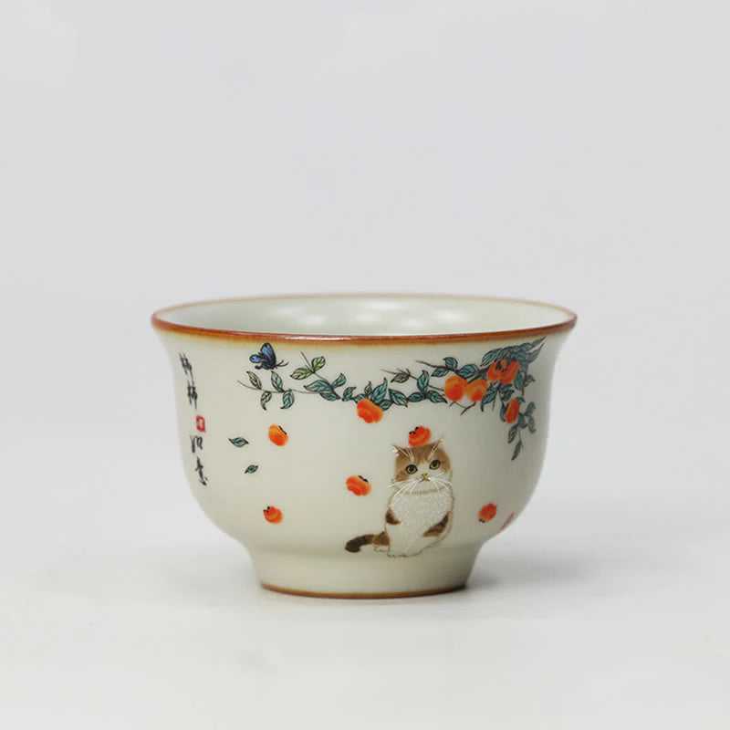 Buddha Stones Cute Cat Butterfly Teacup Kung Fu Tea Cup