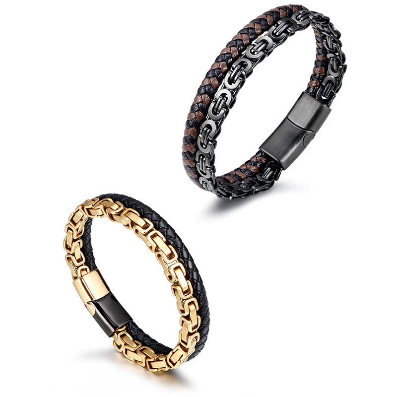 Buddha Stones Link Chain Double Wrap Braided Leather Balance Bracelet