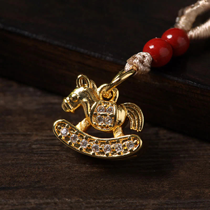 Buddha Stones Year of the Horse Copper Cinnabar Blue Chalcedony Red Agate Liuli Luck Phone Hanging Decoration