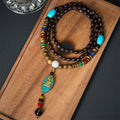 Buddha Stones Vintage Nepal Avalokitesvara Harmony Coconut Shell Beads Pendant Necklace