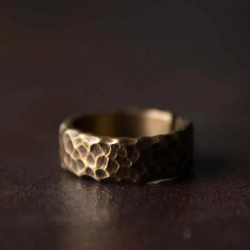 Buddha Stones Tibetan Bump Texture Design Copper Brass Luck Ring