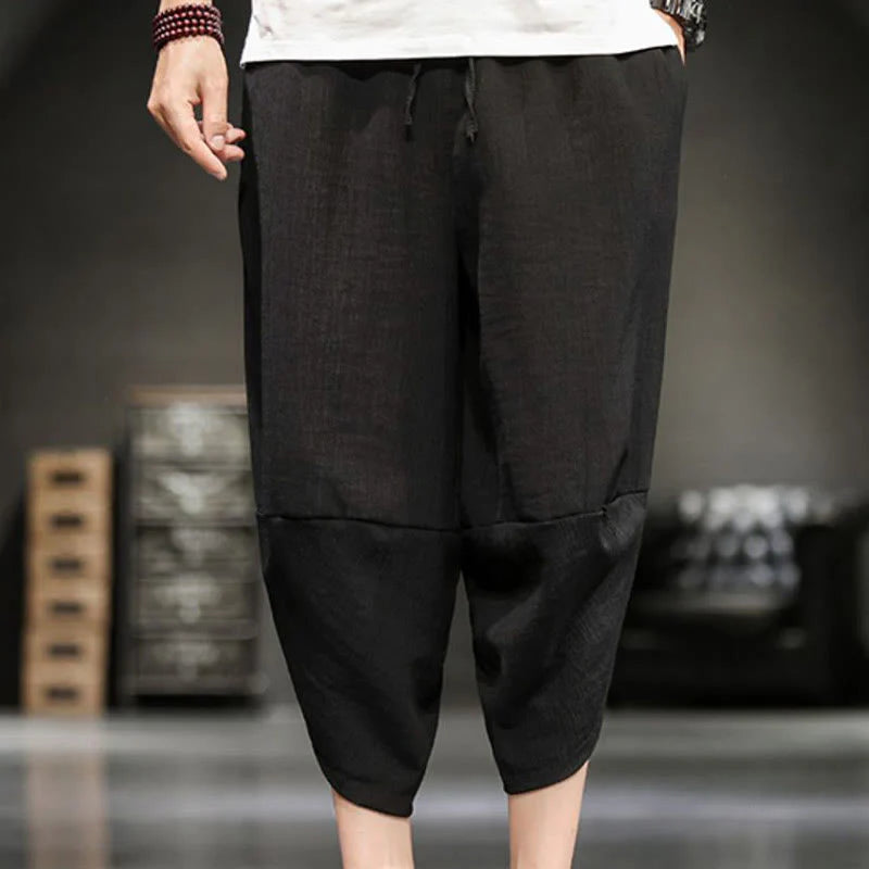 Buddha Stones Summer Solid Men's Cropped Pants With Pockets