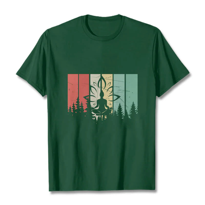 Buddha Stones Buddha Statue Meditating In Lotus Position Shadow Pattern Cotton Tee T-shirt