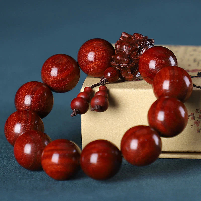 Buddha Stones Rosewood Green Sandalwood Small Leaf Red Sandalwood Dragon Carved Protection Bracelet