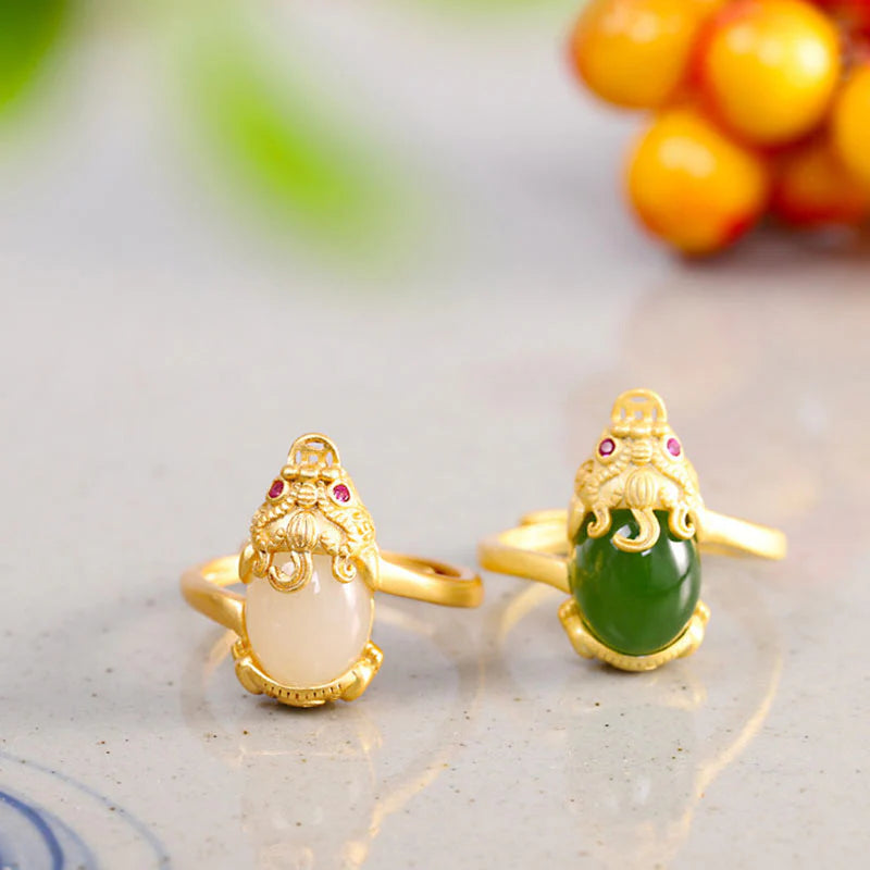 Buddha Stones 18k Gold-plated Pixiu Jade Wealth Ring (Extra 35% Off | USE CODE: FS35)