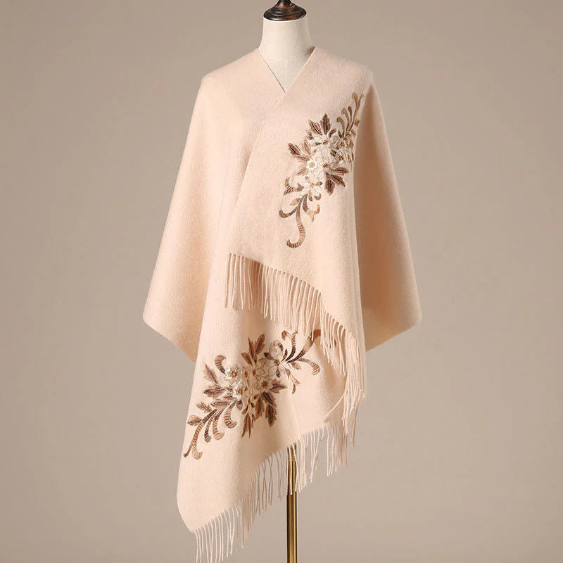 Buddha Stones Wool Shawl Begonia Embroidery Tassel Winter Cozy Travel Scarf Wrap (Extra 30% Off | USE CODE: FS30)