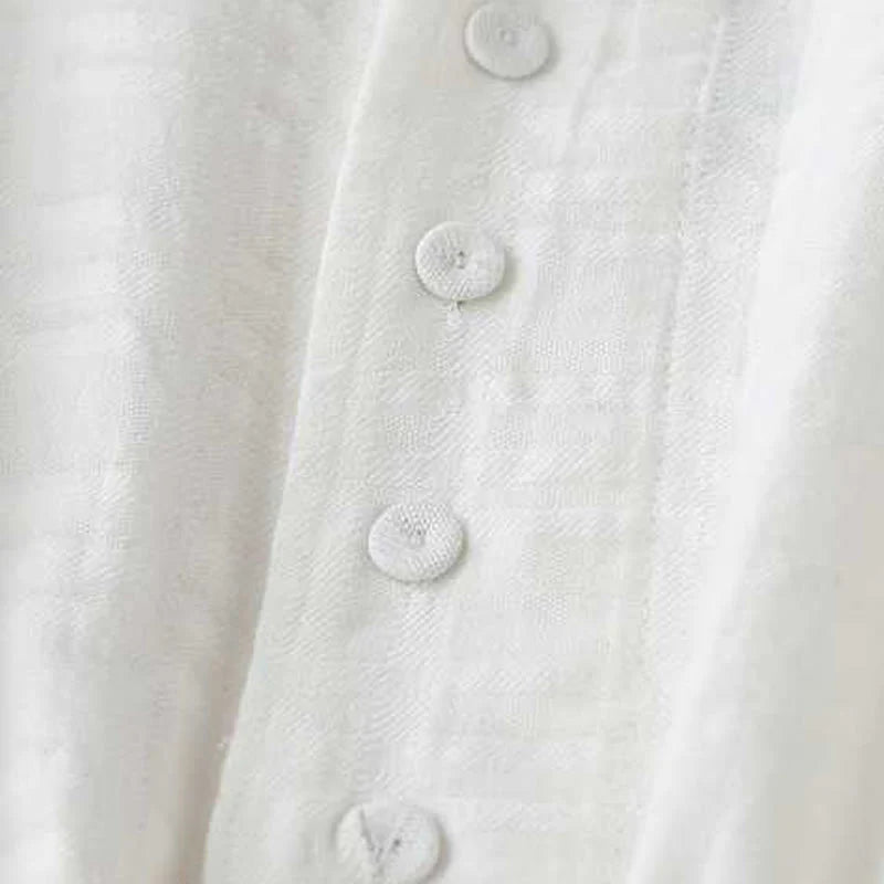 Buddha Stones Retro Solid Color Drawstring Frog-Button Design Long Sleeve Cotton Linen Midi Dress With Pockets