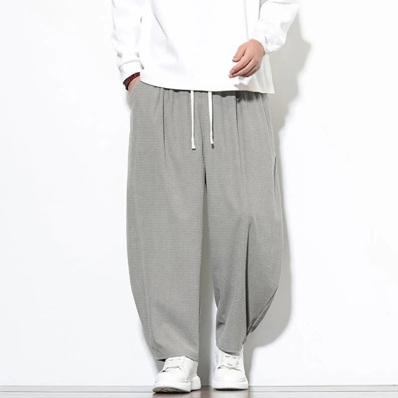 Buddha Stones Men's Plain Pure Cotton Corduroy Ankle-Length Harem Pants With Pockets