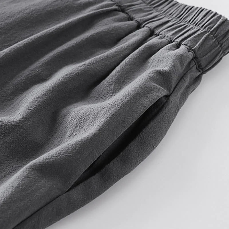 Buddha Stones 2Pcs V-Neck Cotton Half Sleeve Shirt Pants With Pockets Men's Meditation Cloth Set