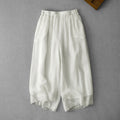 Buddha Stones Commute Solid Color Lace Embroidery Design Cotton Women's Wide Leg Cropped Pants With Pockets