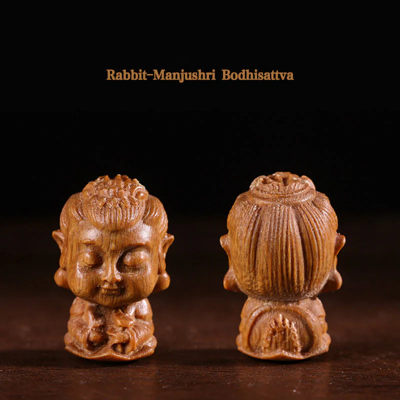 Buddha Stones Chinese Zodiac Natal Buddha Green Sandalwood Lotus Engraved Positive Home Decoration