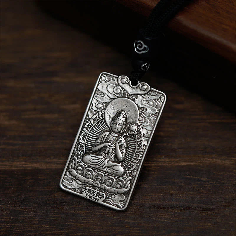 Buddha Stones Year of the Horse Chinese Zodiac Natal Buddha Copper Plated Silver Balance Necklace Pendant