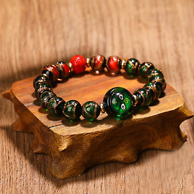 Buddha Stones Tibetan Five God of Wealth Thangka Liuli Glass Bead Chinese Zodiac Protection Bracelet (Extra 35% Off | USE CODE: FS35)