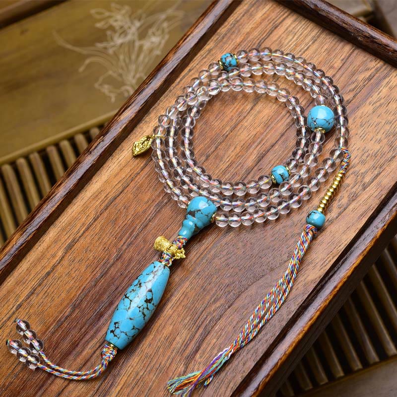 Buddha Stones 108 Beads Liuli Crystal Dzi Bead Agate Blessings Tassel Mala
