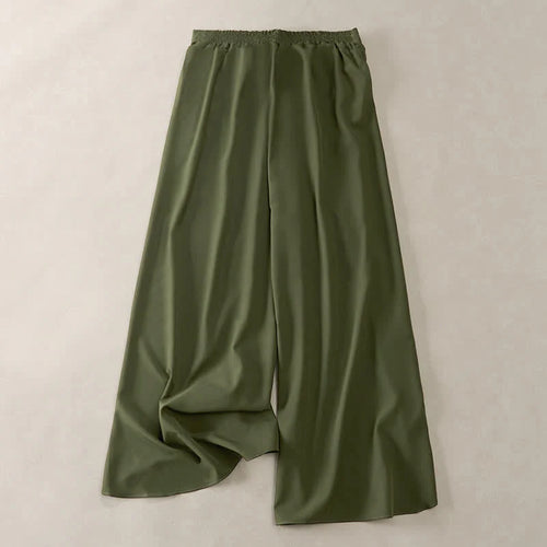 Buddha Stones Elegant Plain Side-Slit Drawstring Bow Design High Waist Women's Wide Leg Pants