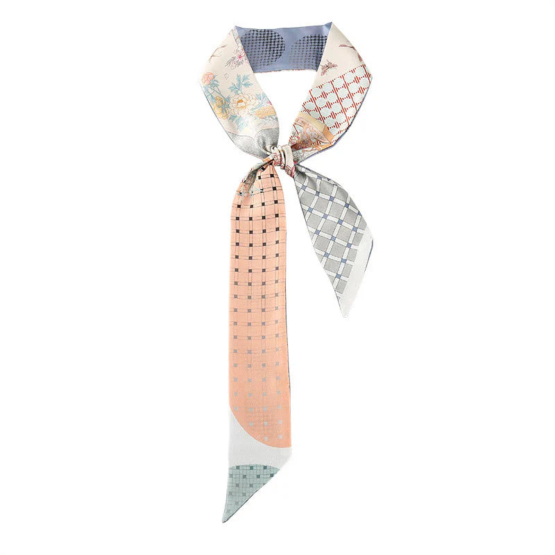 Buddha Stones Dunhuang Frescoes Mountains Sunset Floral Pattern 100% Mulberry Twilly Silk Neck Hair Scarf