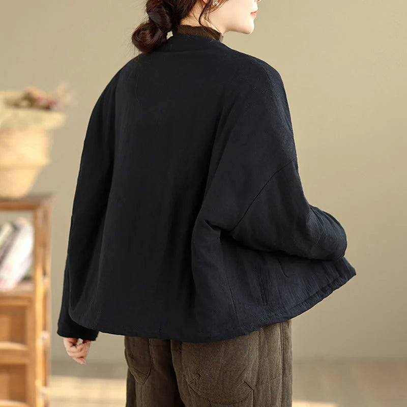Buddha Stones Winter Long Sleeve Cotton Women's Thermal Jacket With Pockets