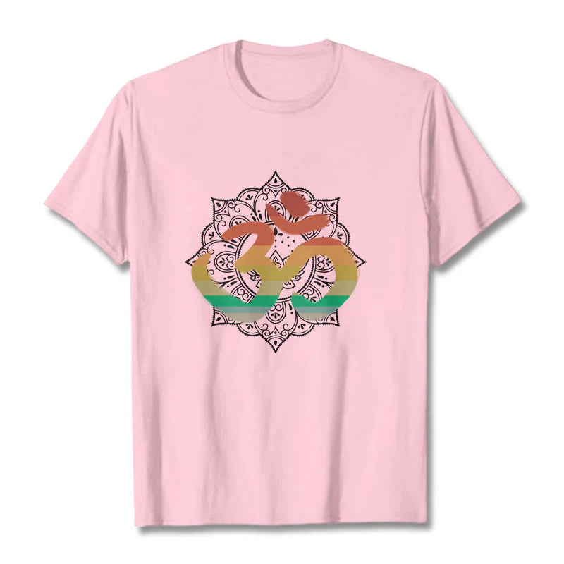 Buddha Stones Gradient-colored Om Sanskrit Mandala Background Pattern Cotton Tee T-shirt
