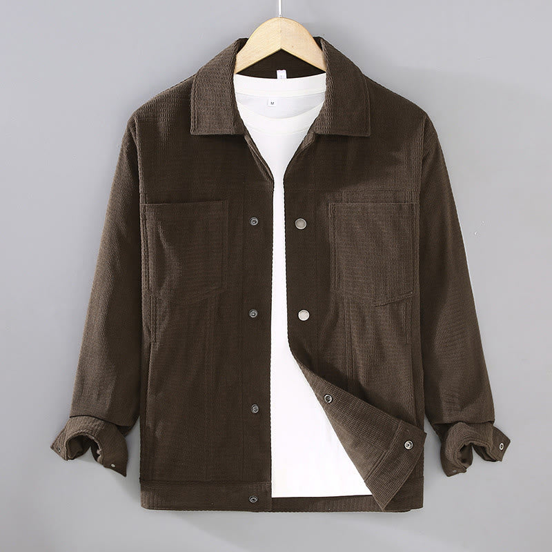 Buddha Stones Commute Lapel Design Buttons Men's Long Sleeve Jacket With Pockets