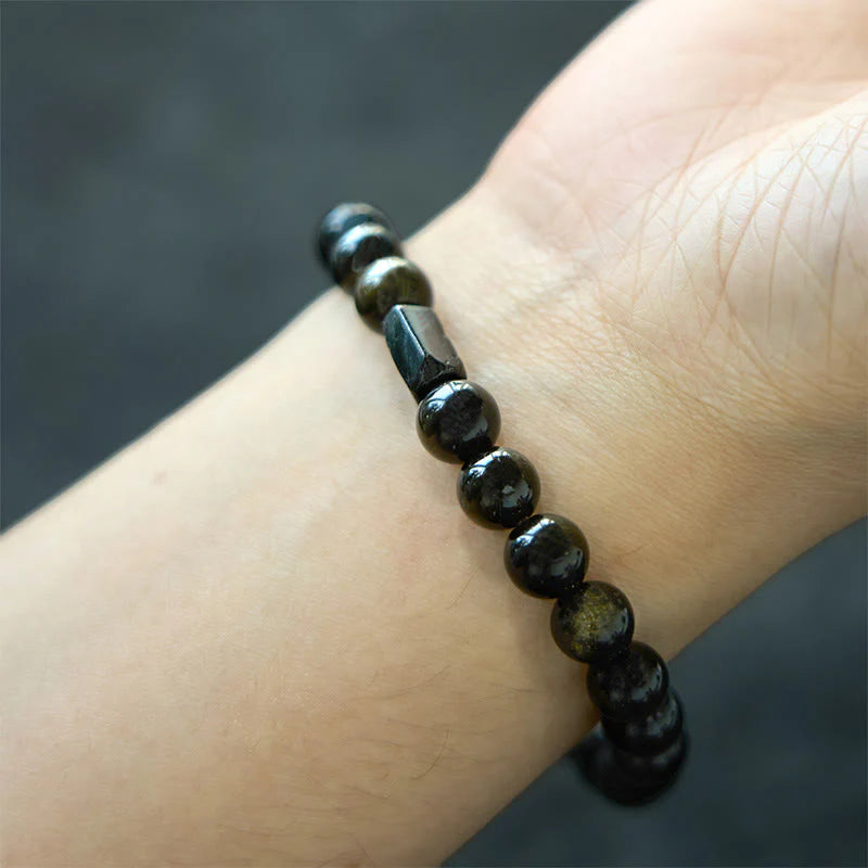 Buddha Stones All the best for Luck and Confidence Obsidian Bracelet Includes Gift Message Card