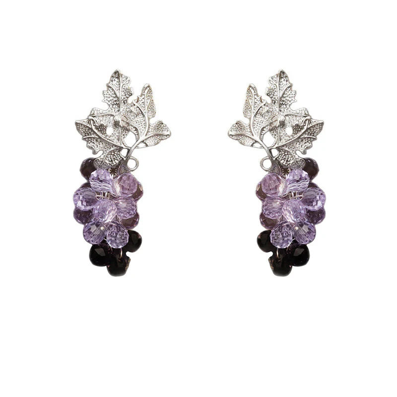Buddha Stones Purple Grape Leaves Copper Wealth Stud Earrings