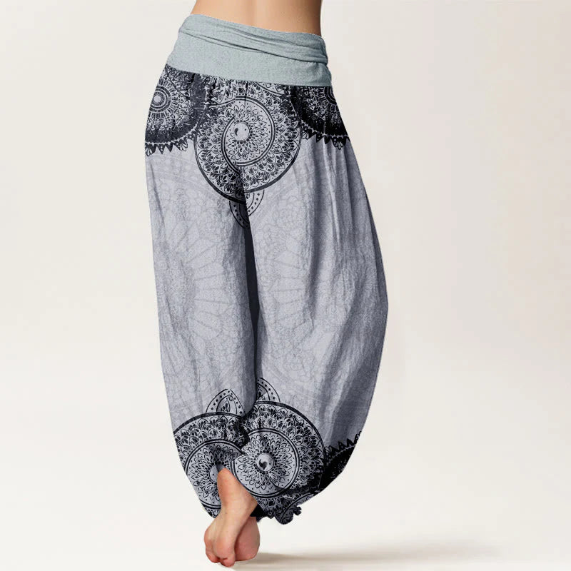 Buddha Stones Pure Cotton Circular Mandala Design Women's Elastic Waist Harem Pants