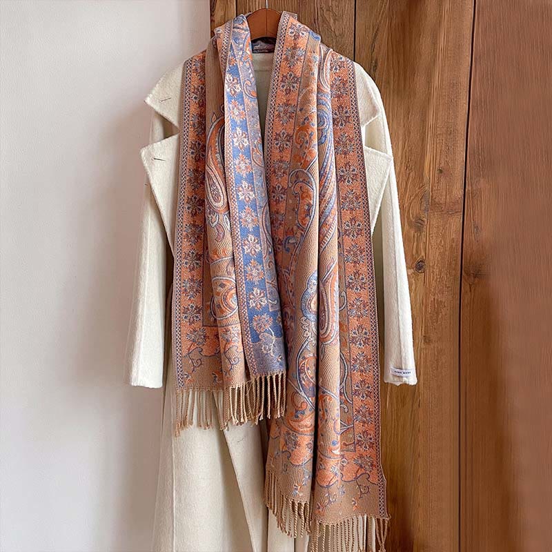 Buddha Stones Winter Commute Thermal Paisley Floral Pattern Tassel Cozy Scarf Shawl