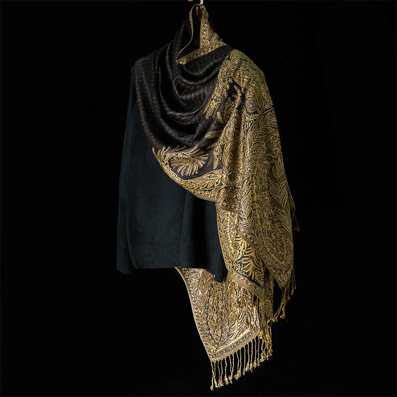 Buddha Stones Spring Long Leaves Flowers Pattern Tassel Soft Scarf Shawl