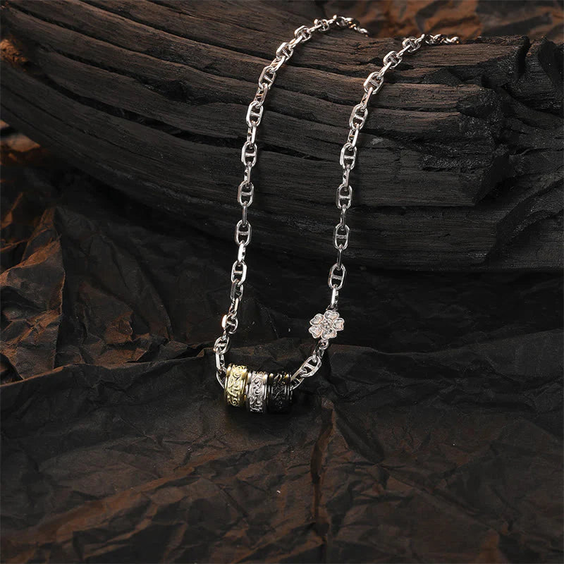 Buddha Stones 925 Sterling Silver Retro Tang Dynasty Flower Design Luck Energy Chain Necklace Pendant (Extra 35% Off | USE CODE: FS35)