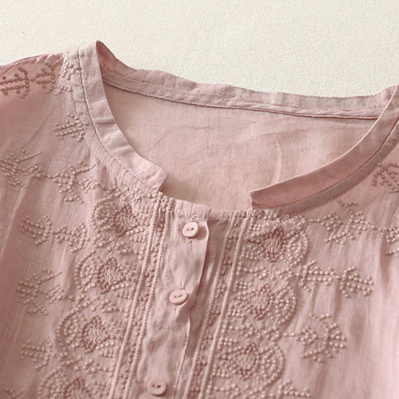 Buddha Stones Summer Floral Pattern Crew Neck Short Sleeve Women's Polyester Shirt