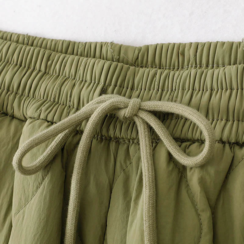 Buddha Stones Women's Plain Elastic Cuff Design Drawstring Thermal Thickened Pants With Pockets