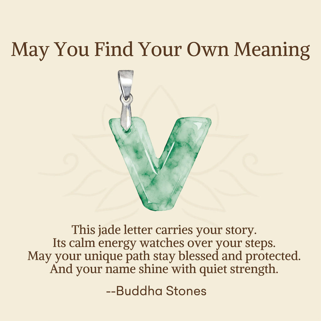 Buddha Stones May You Find Your Own Meaning Natural A-Z Letter Jade Titanium Steel Chain Necklace Includes Gift Message Card