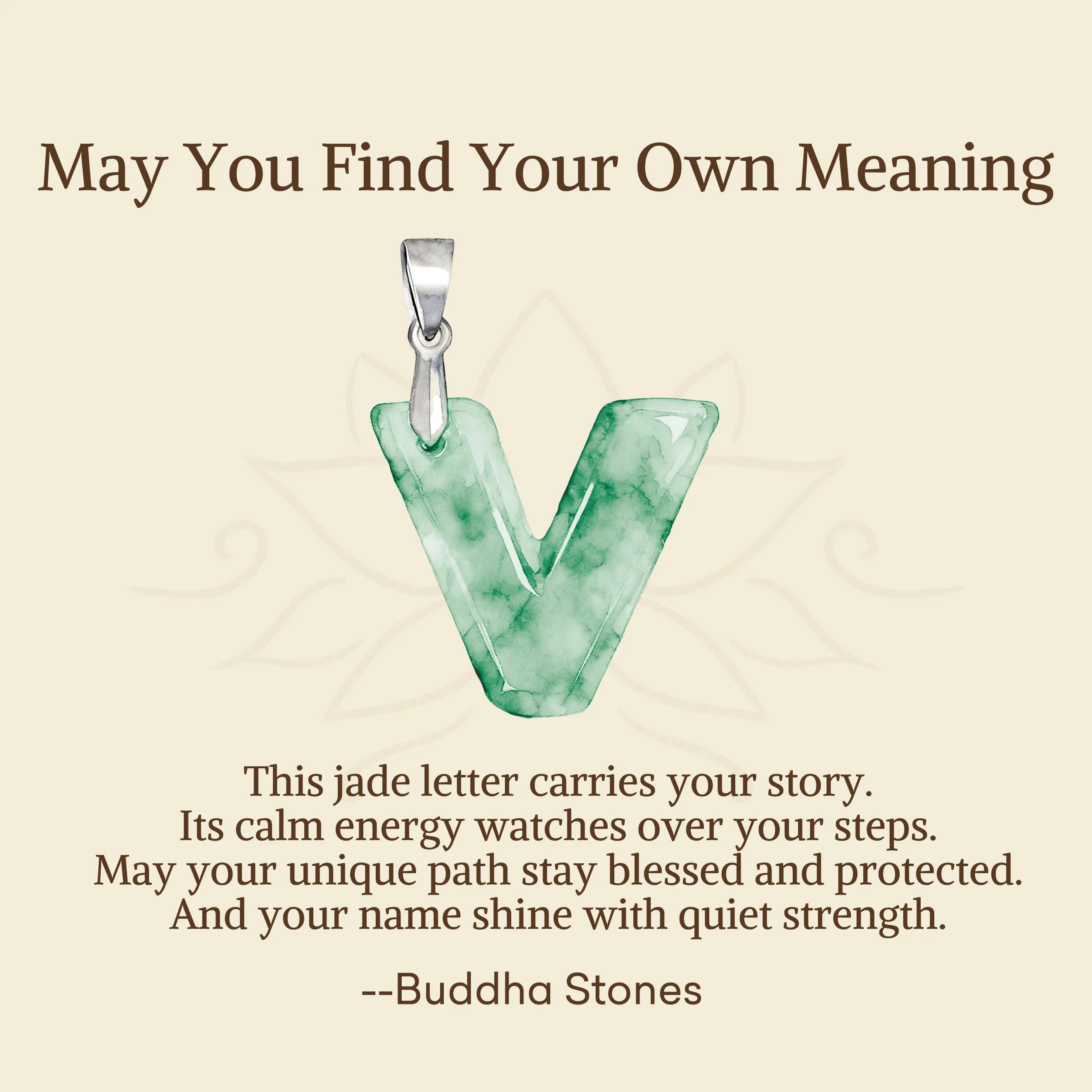 Buddha Stones May You Find Your Own Meaning Natural A-Z Letter Jade Titanium Steel Chain Necklace Includes Gift Message Card